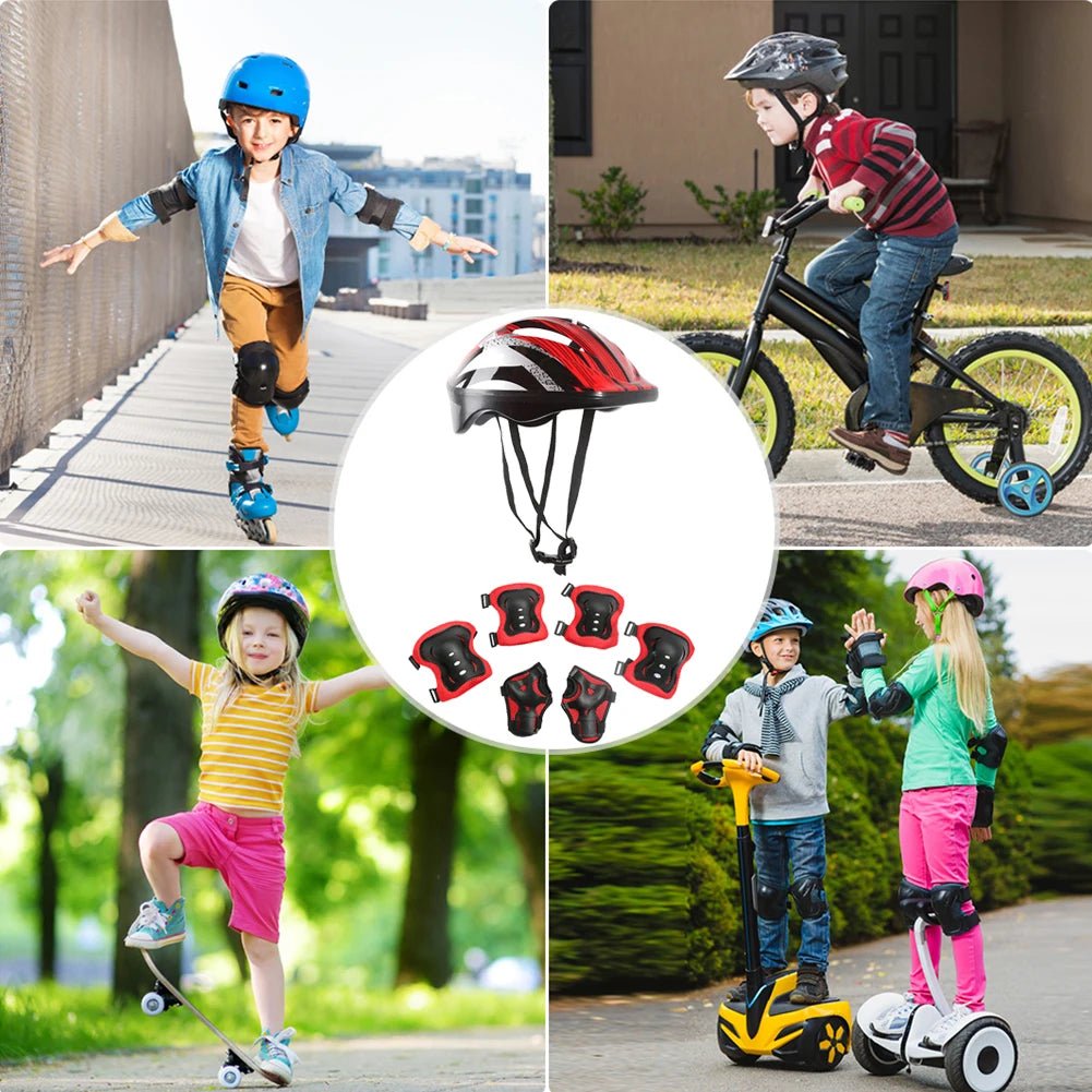 Kids Bike Helmet Knee Elbow Wrist Pads Helmet with Protective Gear Set for Bicycle Cycling Skateboard Scooter Skating Sports - silverfoxgoods